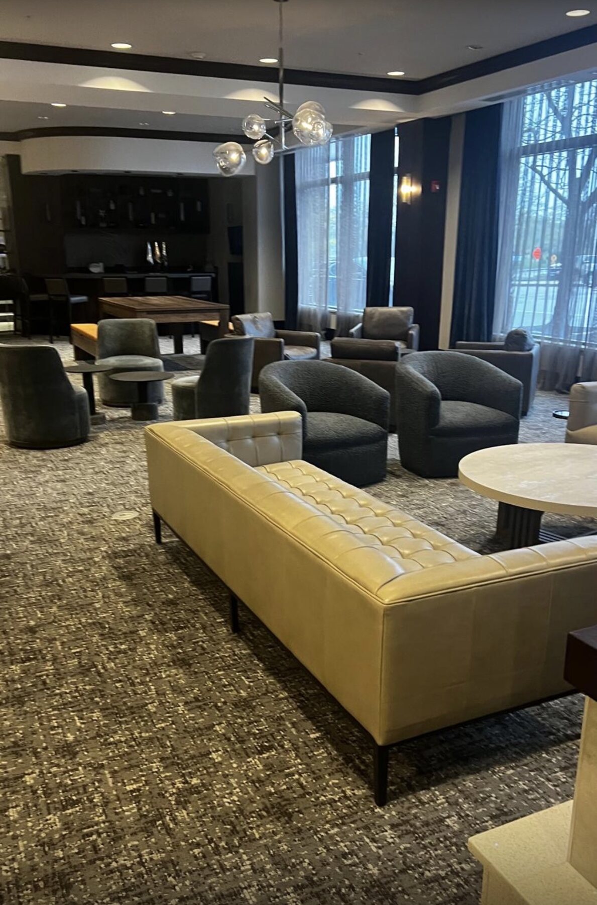 Renovated hotel lobby seating area