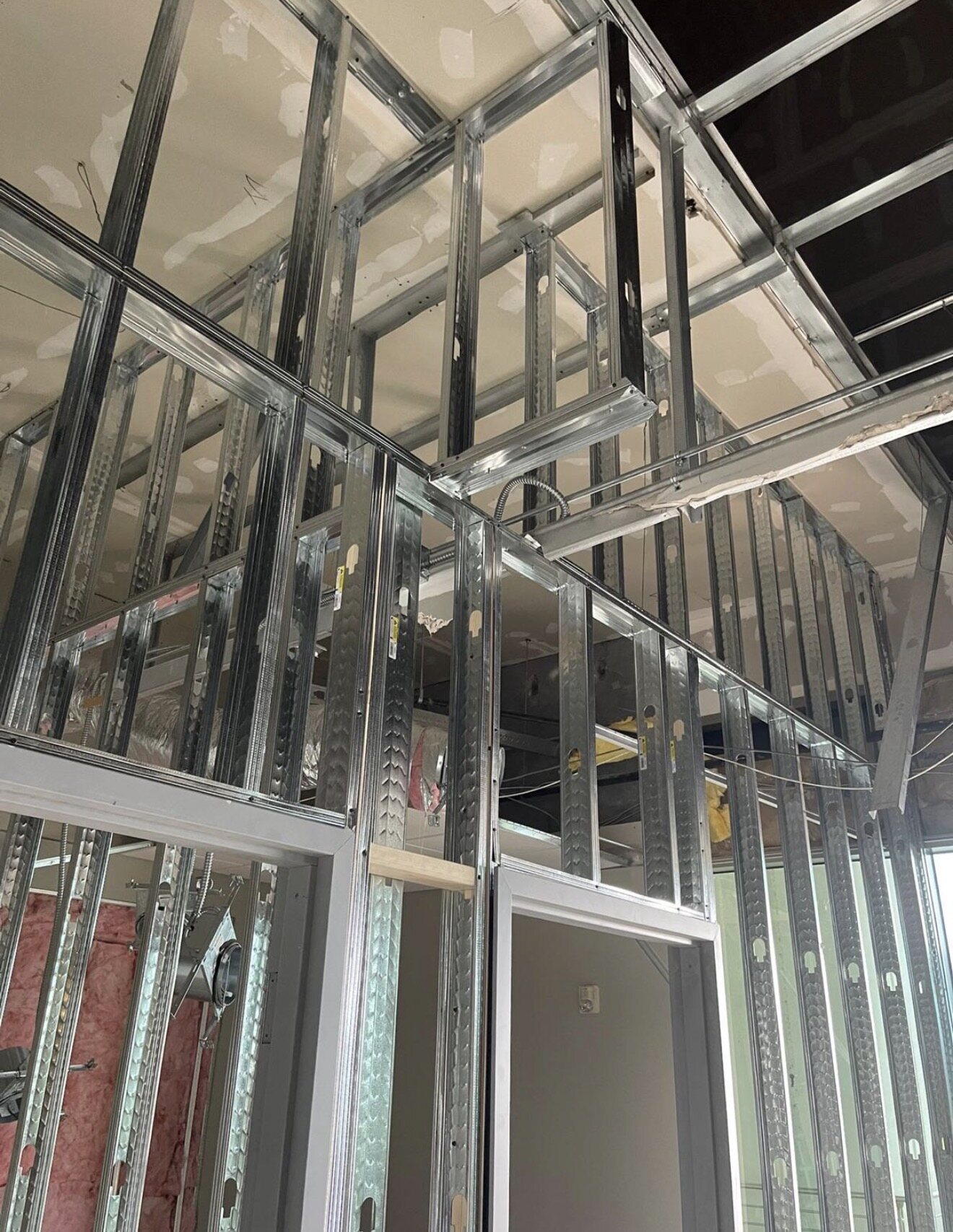 Commercial interior framing and construction in progress